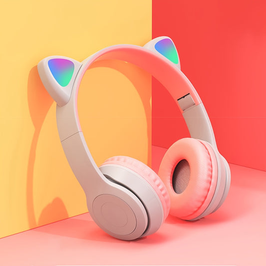 Cat Ear Wireless Headphones with LED light, foldable design, volume control, and Type-C charging - perfect for phones and as a gift.