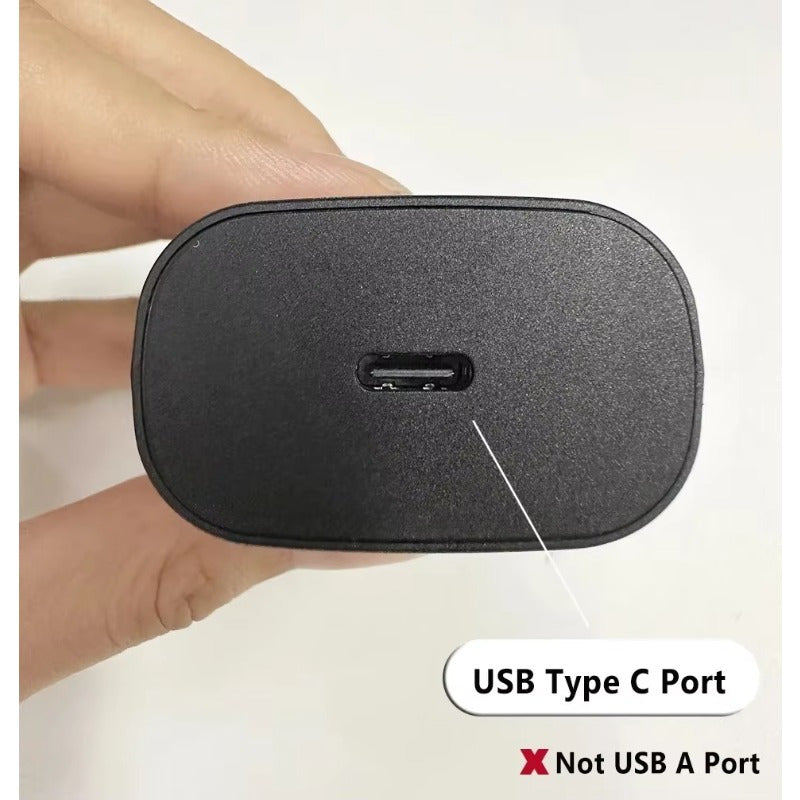 USB-C Fast Charger for Samsung Galaxy phones (S21, S22, S23, S24, Ultra, A54, A53, A34) with European standard plug. Includes universal power adapter, female to female connector, and Type C