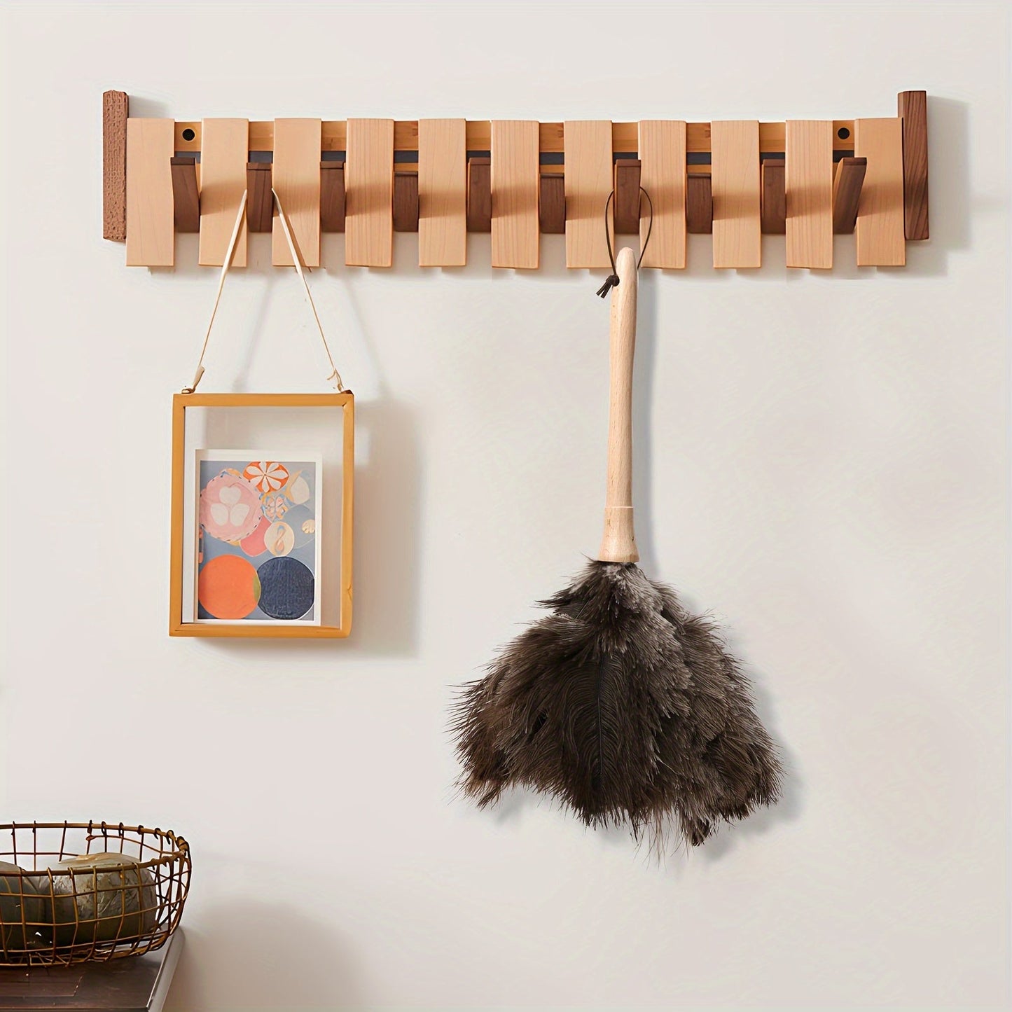 Natural feather duster with a fluffy 40.64 cm head and a wooden handle for cleaning homes, offices, and cars. Perfect cleaning supply.