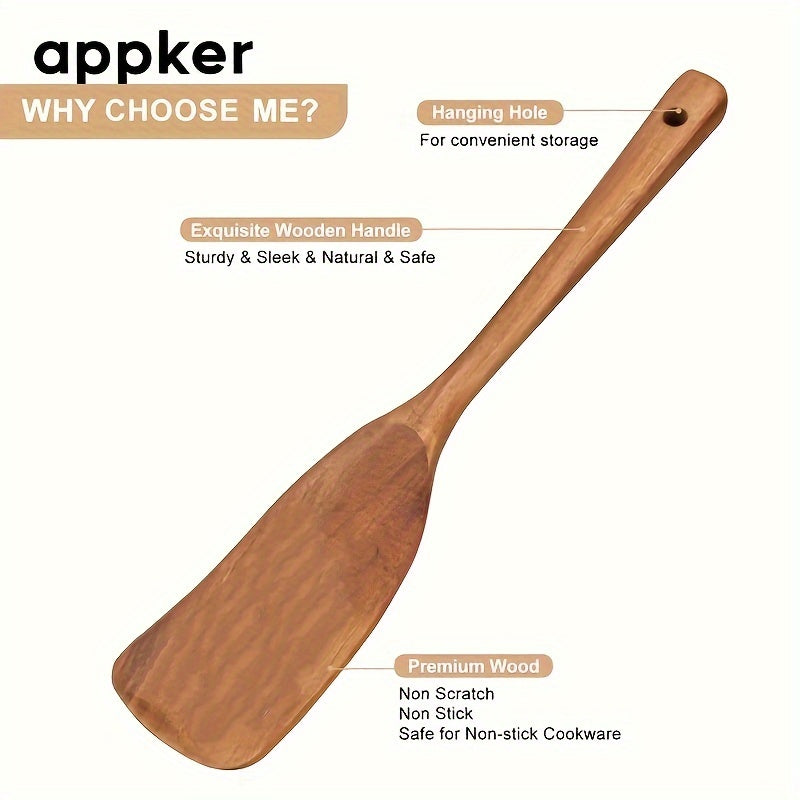 Acacia Wood Spatula Set by Appker - Non-Stick, Food-Safe Kitchen Tools for Cooking, Mixing, Frying, and Flipping - Includes Durable Slotted Turner and Flat Spatula for Fish, Eggs, and More