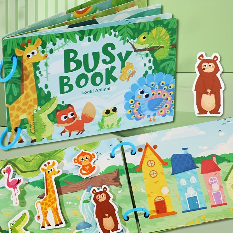 Children's early education busy book with animal traffic theme for quiet and beneficial intelligence development.