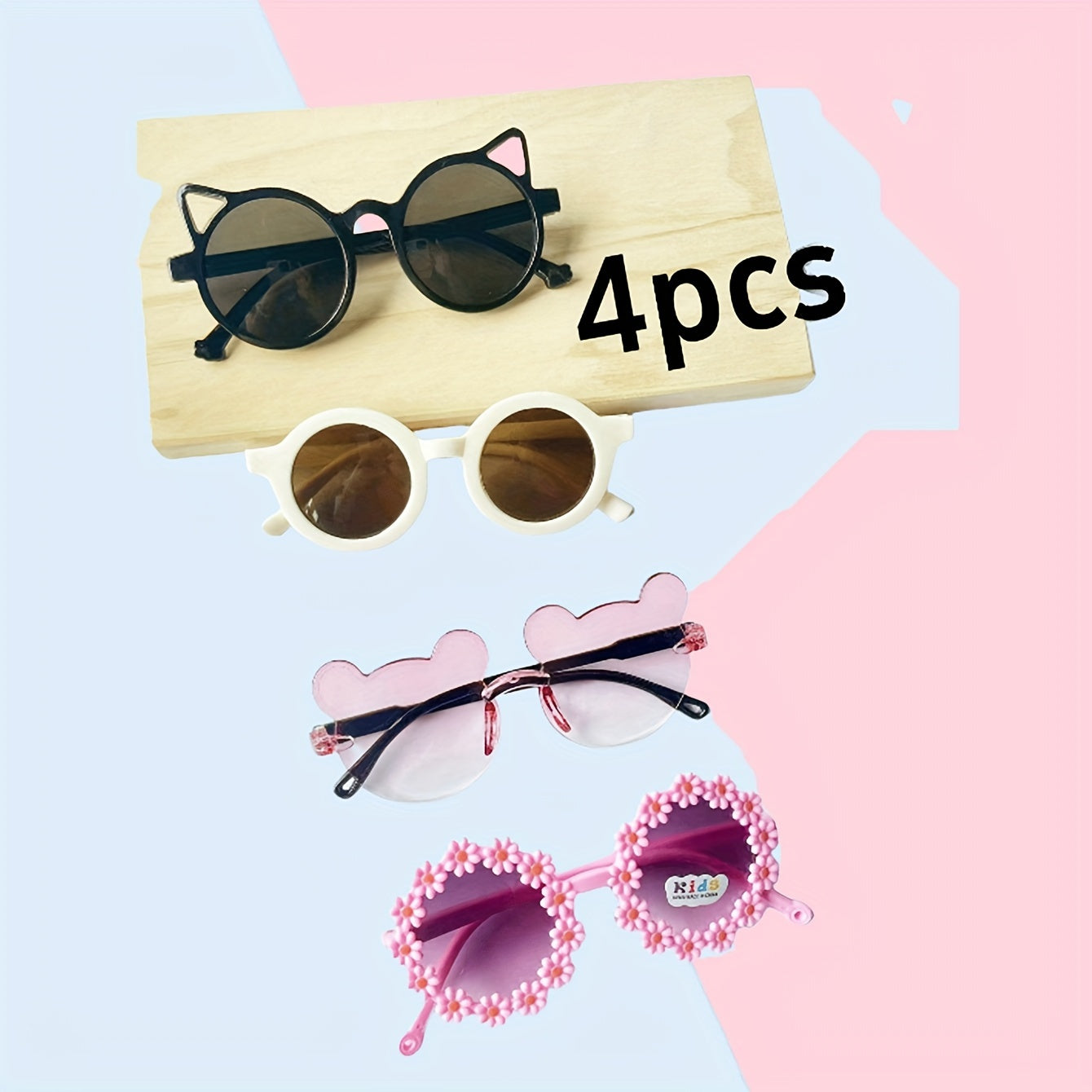 Set of 4 Cat Eye and Heart Shaped Glasses for Girls - AC and PC Materials, Perfect for Hiking, Daily Wear, and Gifting