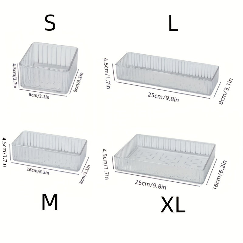 Acrylic Transparent Water Ripple Set in 3pcs, 7pcs, or 8pcs. Stackable for easy display and drawer storage. Suitable for cosmetics and toiletry storage.