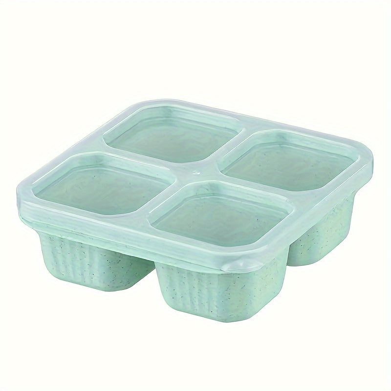 Reusable BPA-Free Meal Prep Container with Transparent Lid - Perfect for Work, Travel, and Kitchen Organization - 4 Compartments Made from Wheat Straw Material