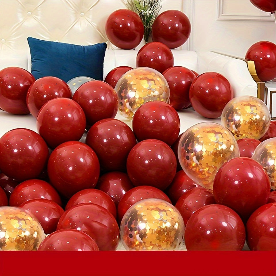 50 Red & Golden Latex Balloons, ideal for various celebrations and occasions, including weddings, birthdays, anniversaries, graduations, Mother's Day, winter, and New Year.