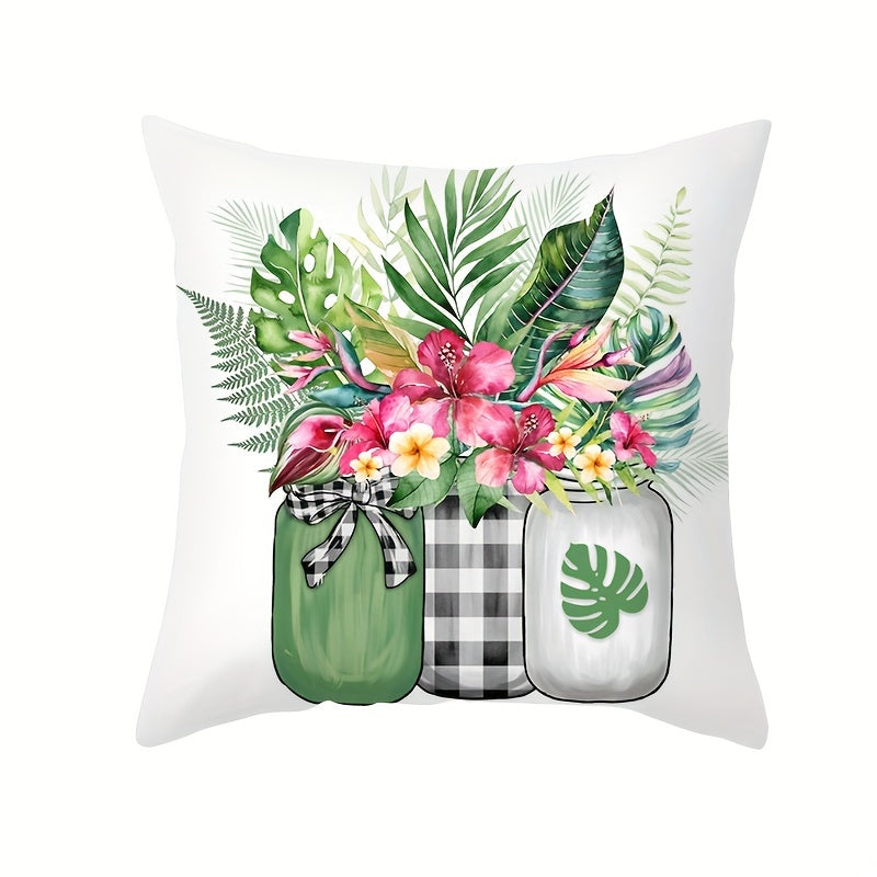 Brighten up your space with the "Sunshine on My Mind" Green Leaves Throw Pillow Cover. Measuring 43.99cm square, this pillow cover is made of stain-resistant polyester and features a hidden zip closure for easy removal and cleaning. Perfect for adding a