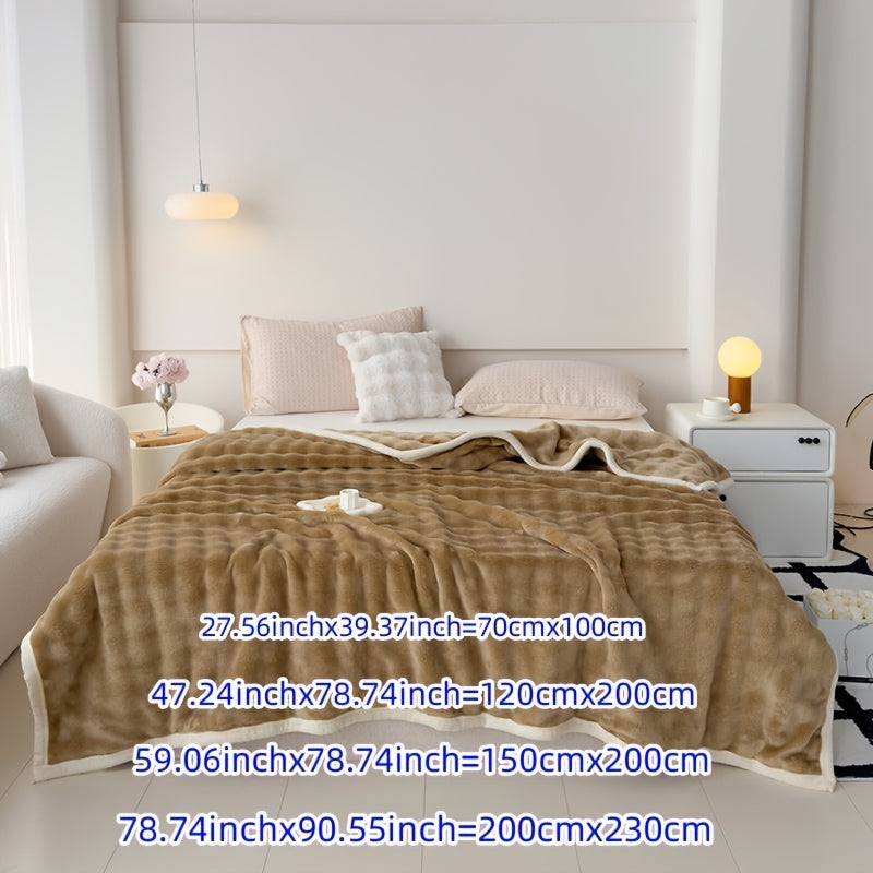 High-quality luxury blanket made of thickened material, featuring rabbit velvet bubble design. This breathable and skin-friendly blanket provides excellent warmth. It is crafted with active printing dyeing technology and is machine washable. Perfect for