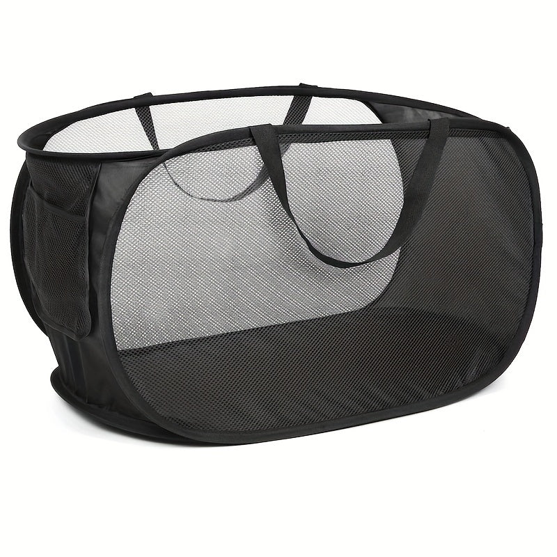 Sturdy Foldable Laundry Basket with Mesh Pop-up Hamper and Side Pocket, Reinforced Handles for Laundry and Holiday Gifts