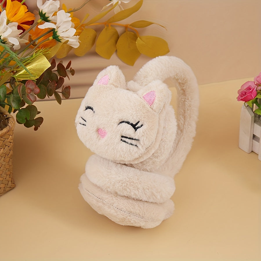 Stay cozy with these adorable cat-themed plush earmuffs for women, girls, and students. Perfect for keeping your ears warm in the cold autumn and winter weather. Featuring a solid color design and soft furry material.