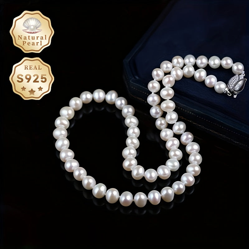 Luxurious and elegant, the MUFAN Freshwater Pearl Necklace is a stunning piece for women. Featuring genuine S925 silver clasp and 6-7mm round pearls, it is the perfect accessory for both daily wear and special occasions. This June birthstone necklace