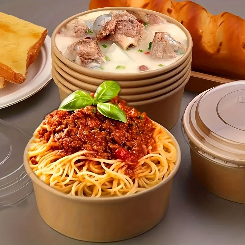 Get a 30-Pack of Rust Resistant Paper Bowls with Lids! These disposable food containers are perfect for soup, pasta, salad, and take-out. Use them for kitchen storage or bring them to your next picnic or party. These versatile paper food bowls are great