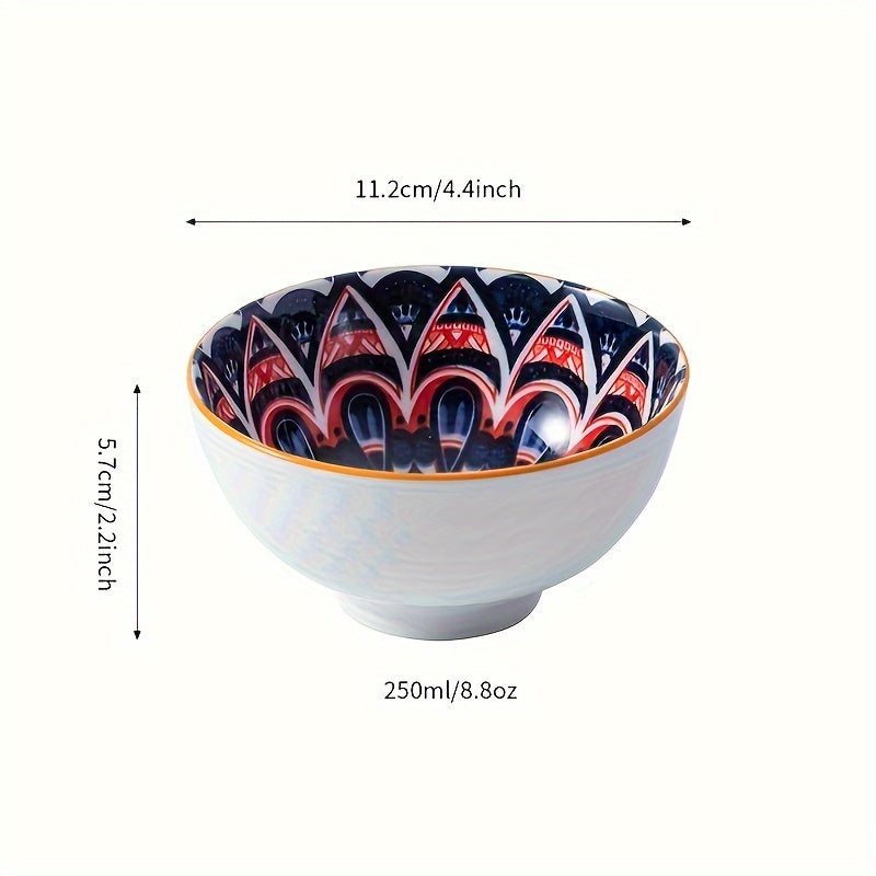 Handmade Bohemian ceramic bowl gift set featuring vibrant orange and blue mandala design. Ideal for serving cereal, ice cream, or pasta. Includes 2/4/6 bowls with elegant storage box. Perfect for holiday gatherings, Christmas, or Thanksgiving.