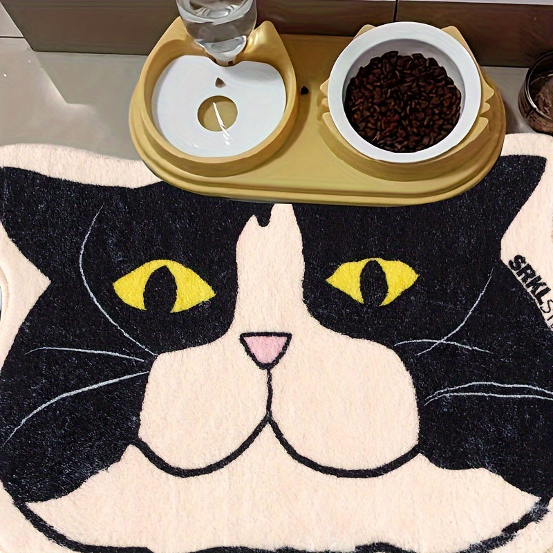 One piece of faux cashmere cat-shaped rug with non-slip and absorbent features, perfect for home bedroom use. This soft and wear-resistant doormat is made of machine washable polyester material. Great for adding a cozy touch to your living space.