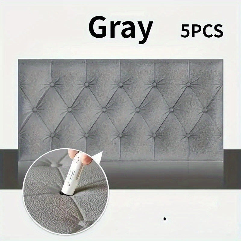 5 pieces of modern 3D self-adhesive soft wall panels in white, ideal for bedroom or living room.