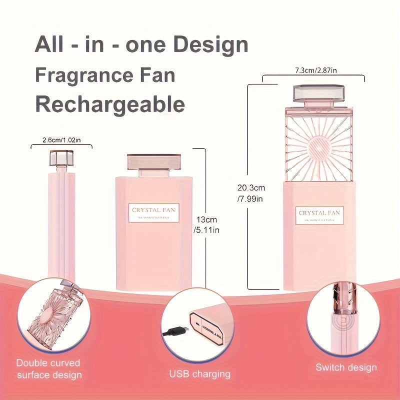 Compact rechargeable personal fan with interchangeable fragrance pad, 3 speeds, low noise, portable design, USB chargeable, perfect for office, school, work, and home use - made of durable plastic