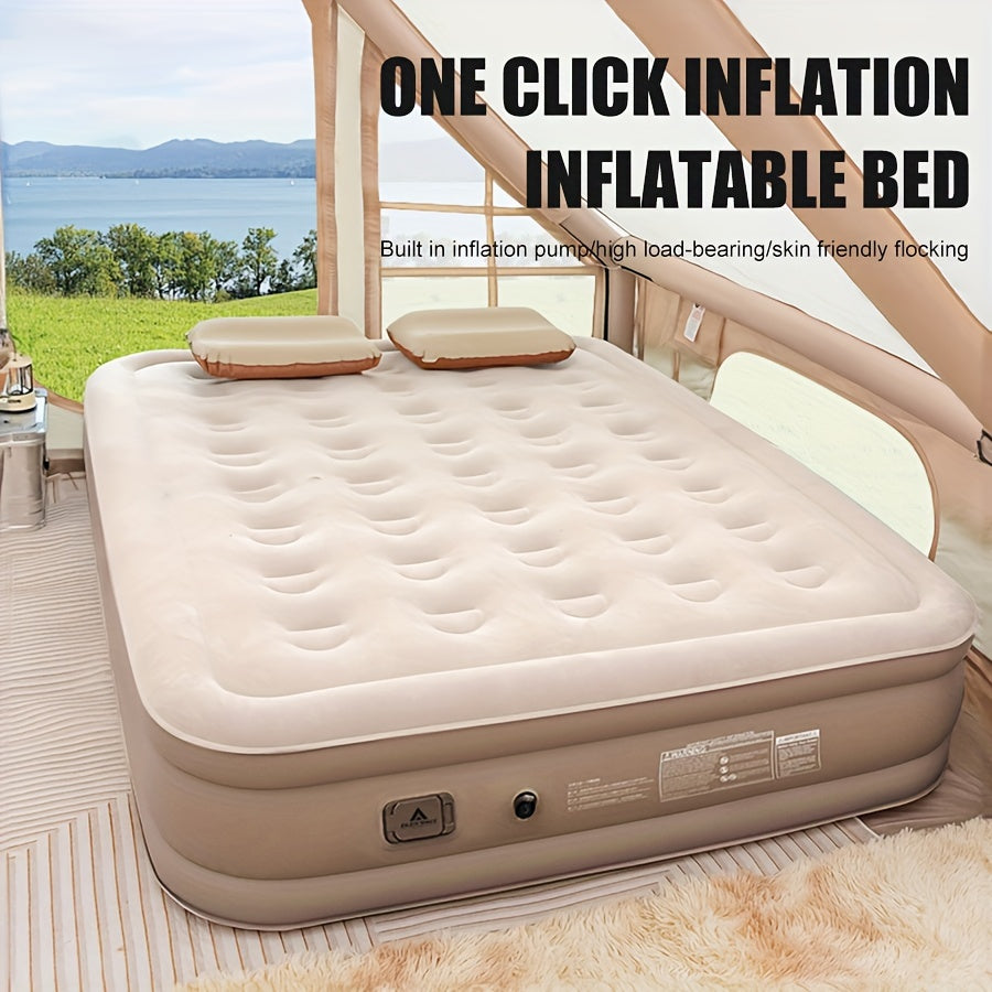 Outdoor inflatable bed sleeping pad for camping and home use. Automatic inflation.