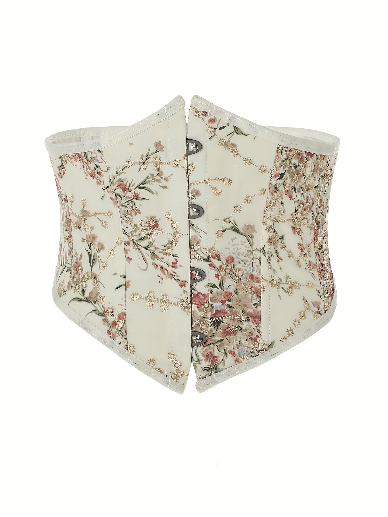 Women's elegant floral pattern girdle with lace-up back and buttons, a stylish and sexy fashion design.