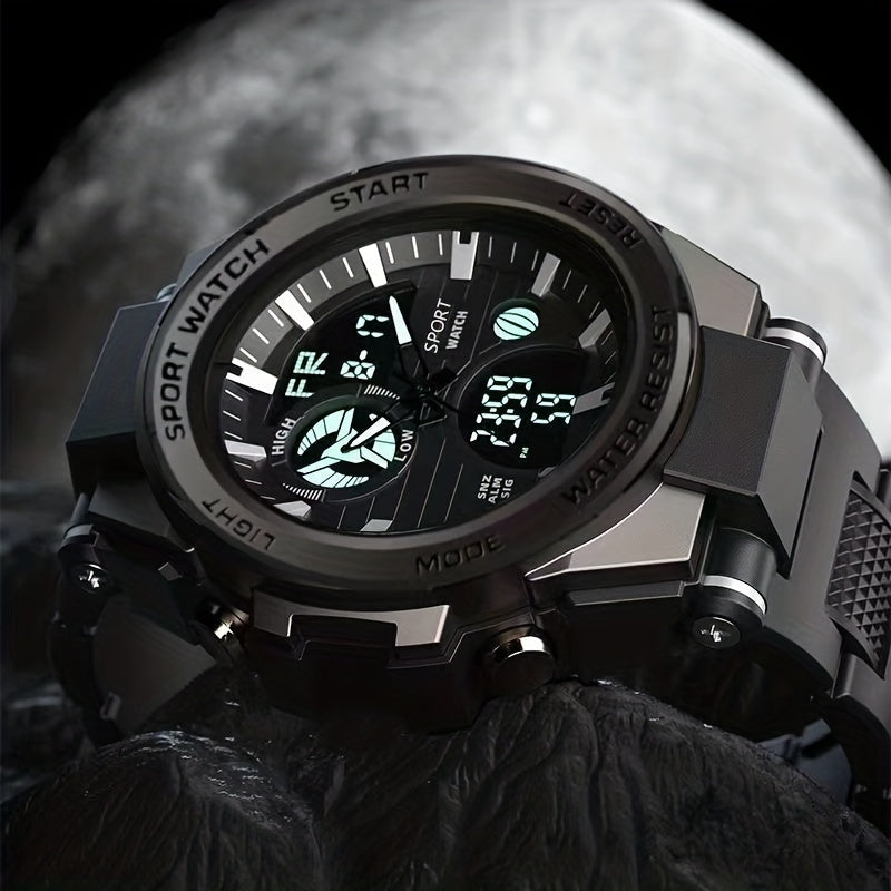 Introducing a sleek and modern waterproof watch featuring a large dial, calendar, luminous display, and versatile functions. Perfect for men in business, sports, outdoor activities, school, or as a thoughtful gift.