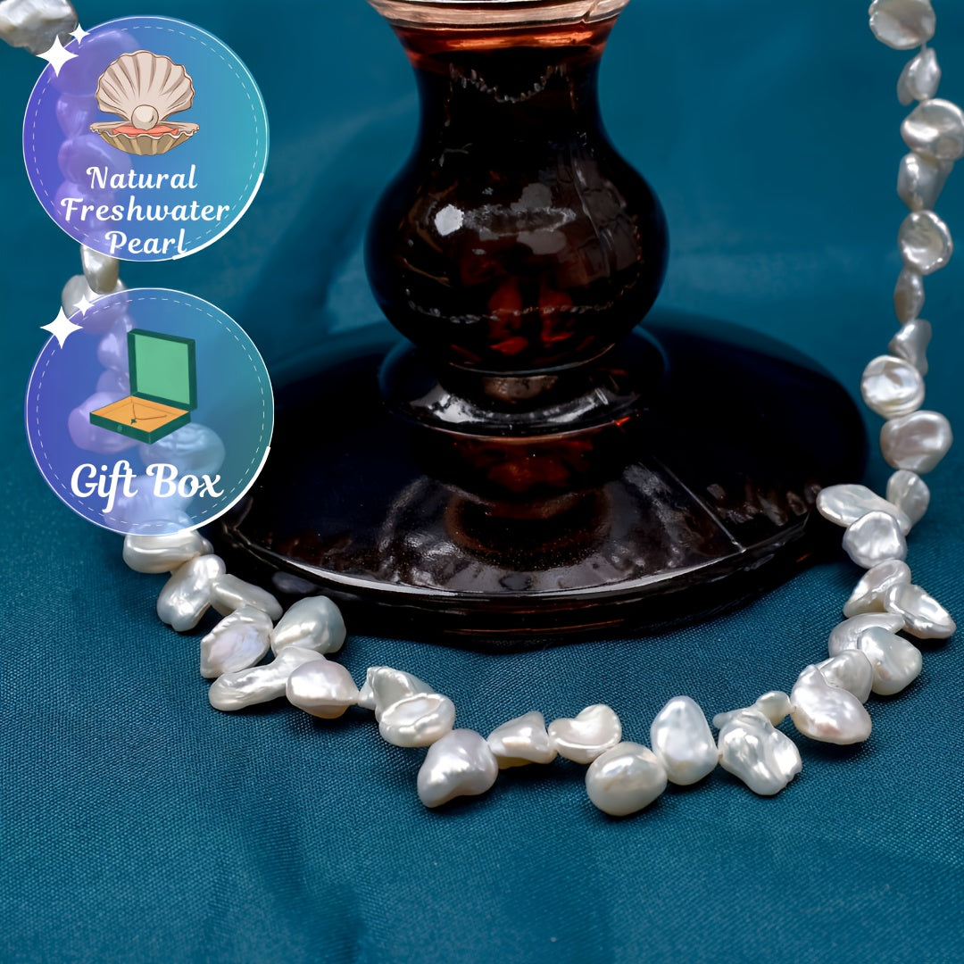 Charming Freshwater Pearl Necklace with Unique Petal Design for Women - Stylish lariat chain, perfect for everyday wear and special events. Great gift for friends, lovers, and mothers. Each pearl may have minor flaws. Random gift box included.