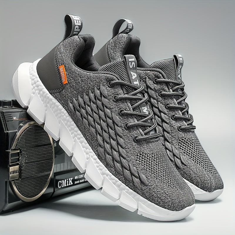 Breathable lace-up sneakers with shock-absorbing feature for men's running.