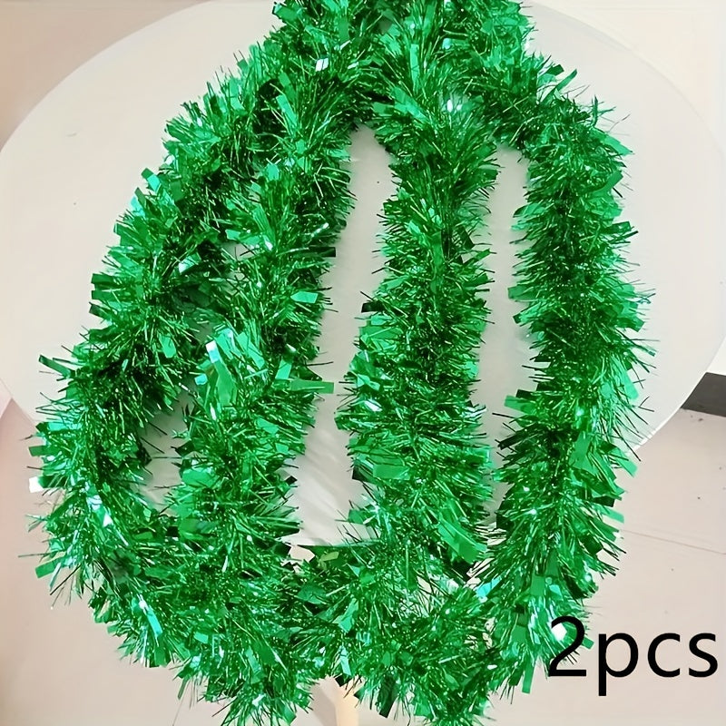 2-Pack of Plastic Tinsel Garlands for Christmas Decor, Suitable for Indoor and Outdoor Use