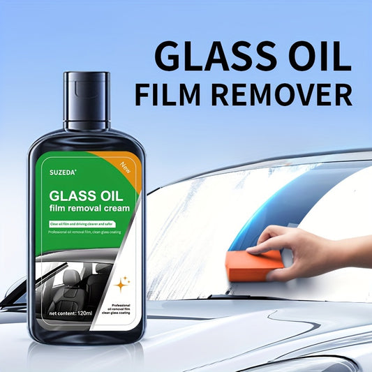 - Windshield cleaning and oil film removal solution with glass cleaning tool and water stain remover for car windows and mirrors (1 bottle of 120ml and 1 sponge)