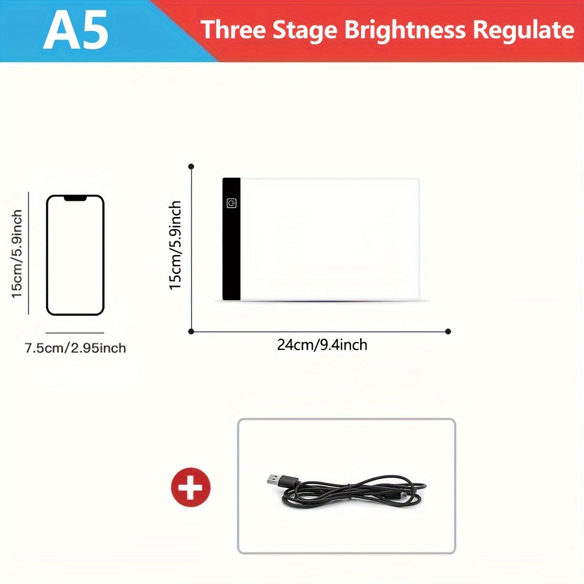 Compact LED light pad for various creative applications - adjustable brightness, USB powered, non-magnetic, ambidextrous, square acrylic body.