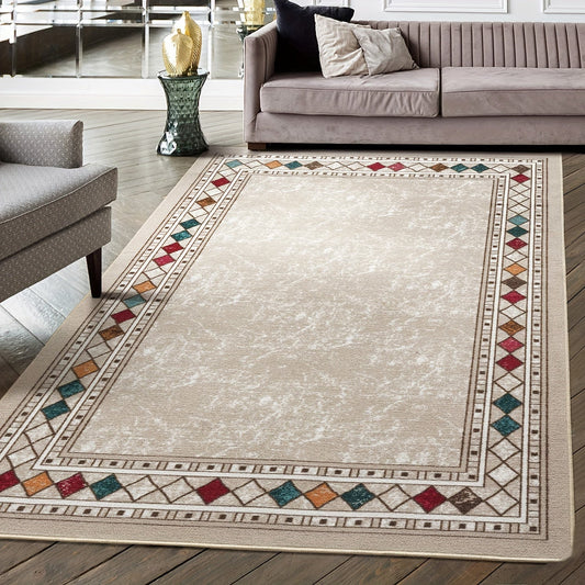 Beige Indoor Doormat with Vintage-Inspired Design, 1pc, Anti-Fatigue Personalized Print Area Rug for Living Room, Plush Carpet, Water-Absorbent, Hand Washable, Non-Slip PVC Backing, Polyester Material, Machine Made - 1cm Thickness