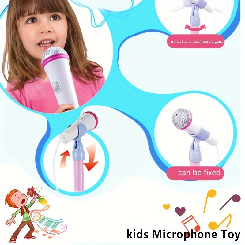 Kids' Karaoke Microphone with Stand - Adjustable height, light effects, MP3/phone connectivity. Perfect birthday gift for boys & girls, engaging, educational toy. Brain-training music