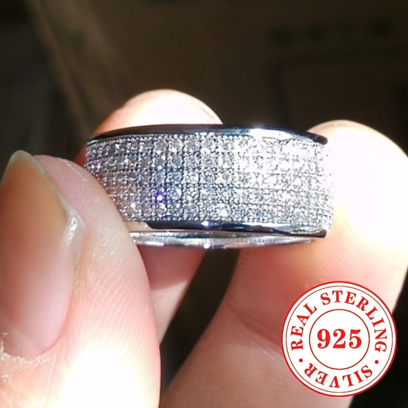 Elegant Wide Sterling Silver Ring for Women, Featuring 6.9 Grams of 925 Silver and Sparkling Zirconia, Perfect for Weddings and Special Occasions.