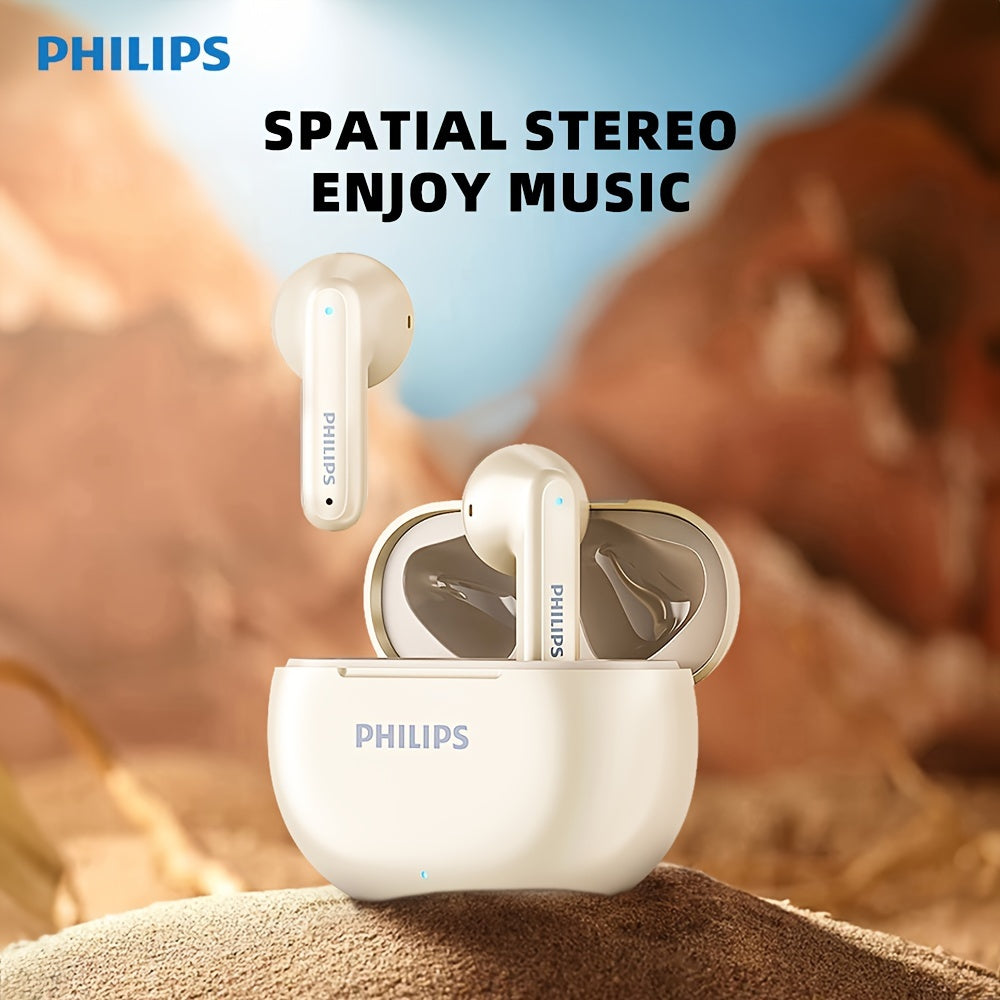 New Philips Sport Headset with Wireless Charging Case, Rechargeable Battery, Semi-open-back Design, Condenser Microphone, TWS Earphones TAT1199