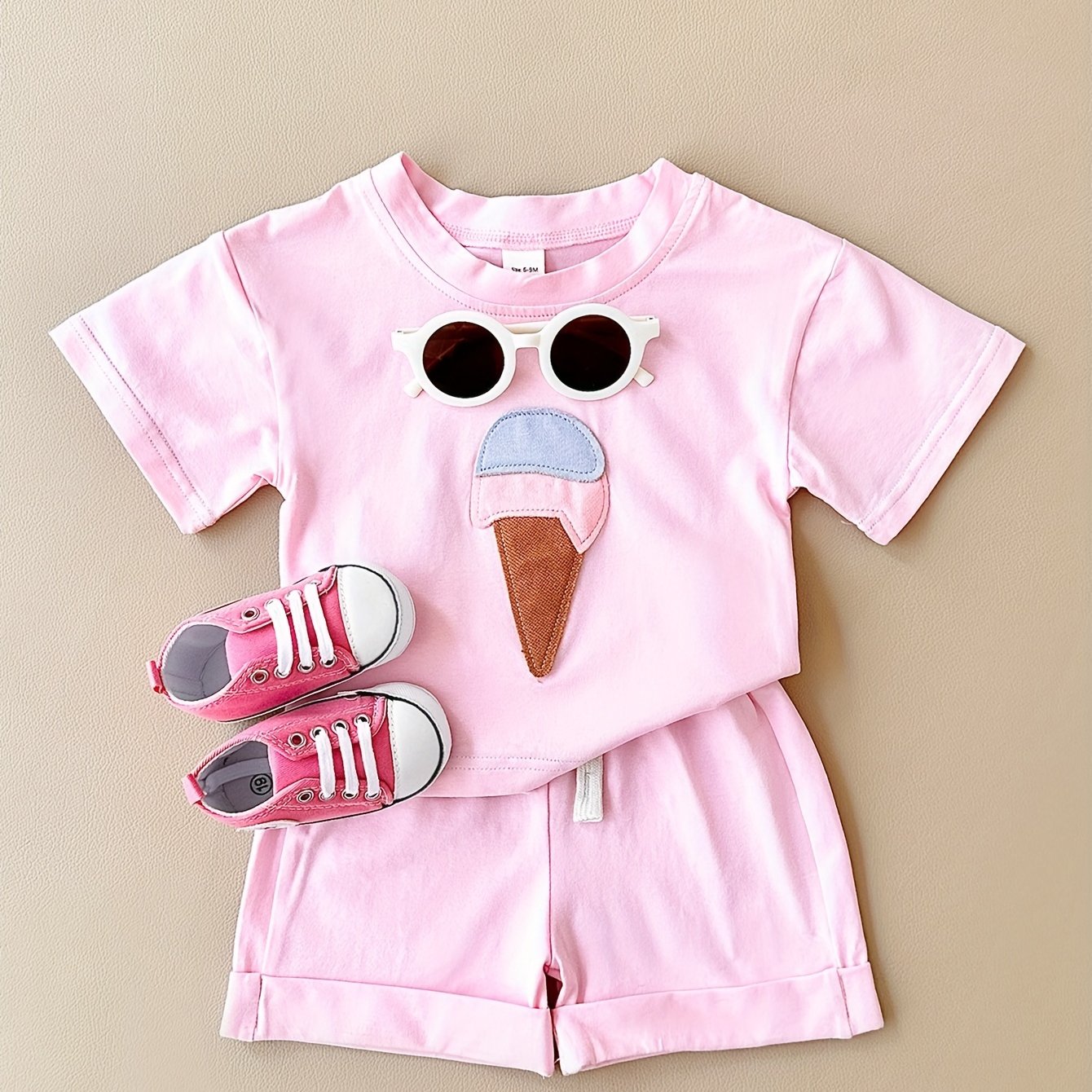 Girls' adorable ice cream patchwork two-piece set for summer