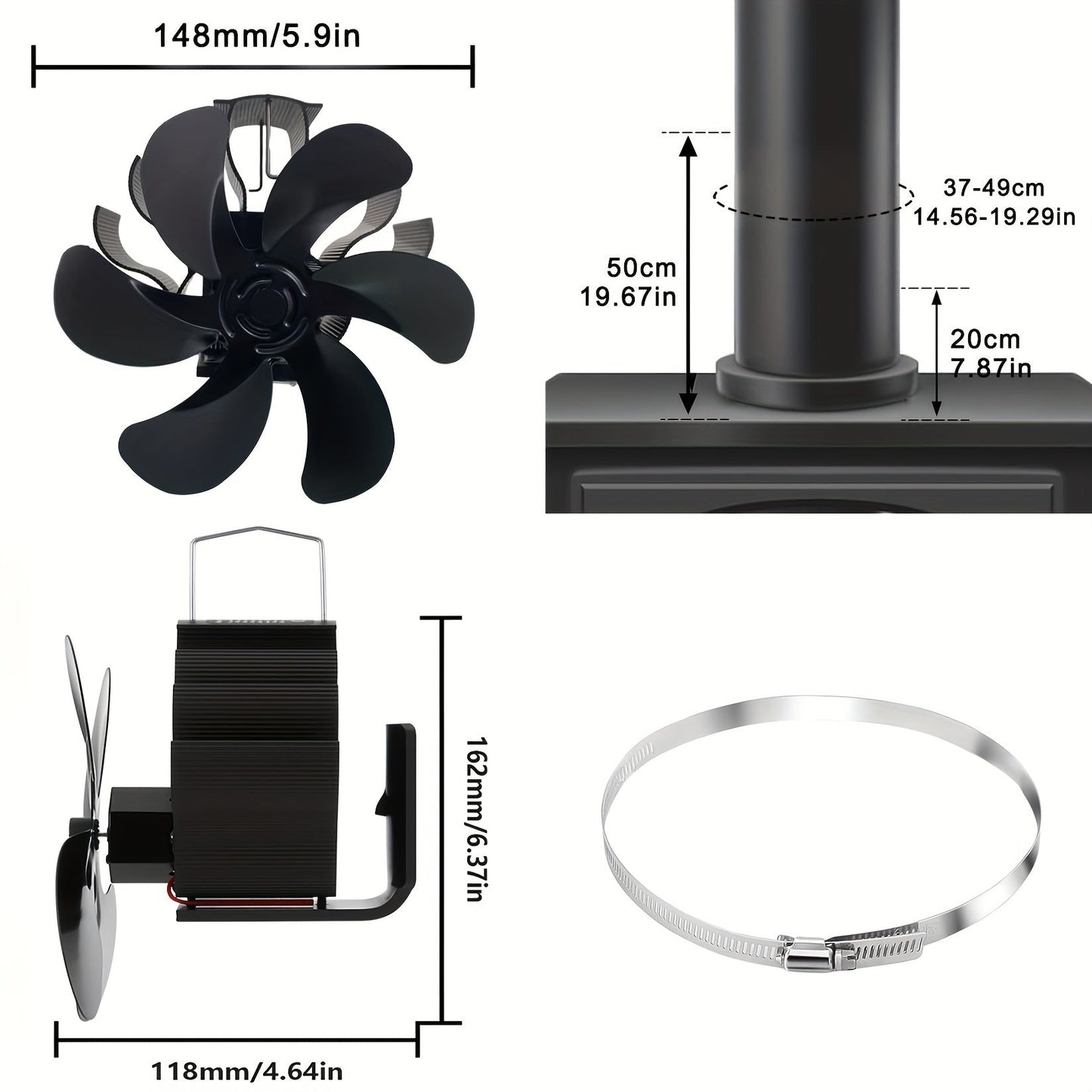 Fireplace Fan Set: Includes 6 Non-Magnetic Fans for Wood Flue Pipes and Stoves. Heat Driven for Efficient Operation. Enhance your Decor with this Chimney Wood Burner/Fireplace Fan.