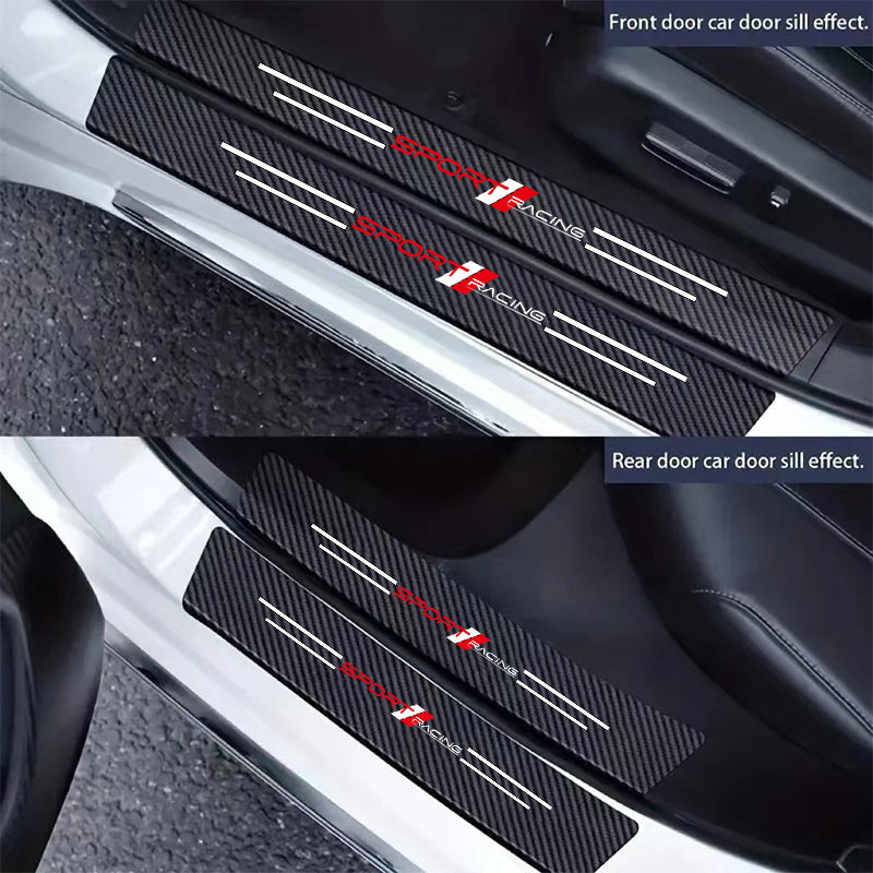 9pcs Car Door Sill Guards with Racing Emblem - Anti-Slip, Scratch-Resistant PVC Welcome Strips, Easy Install, Fits All Cars