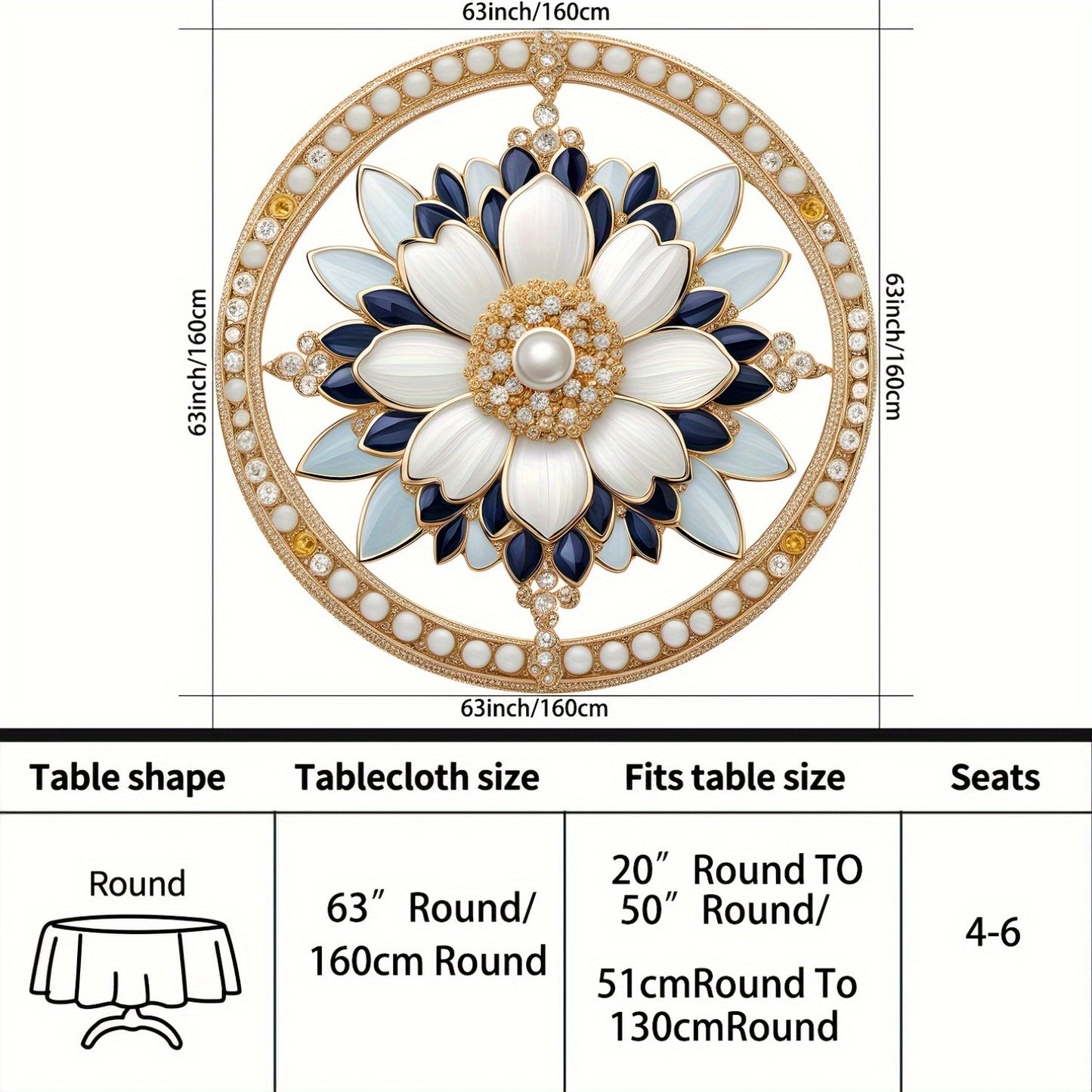 Waterproof polyester tablecloth with diamond pattern, 160.02cm diameter, modern luxury style, machine woven, multi-purpose for patio, dining, BBQ, picnic - 1 piece.