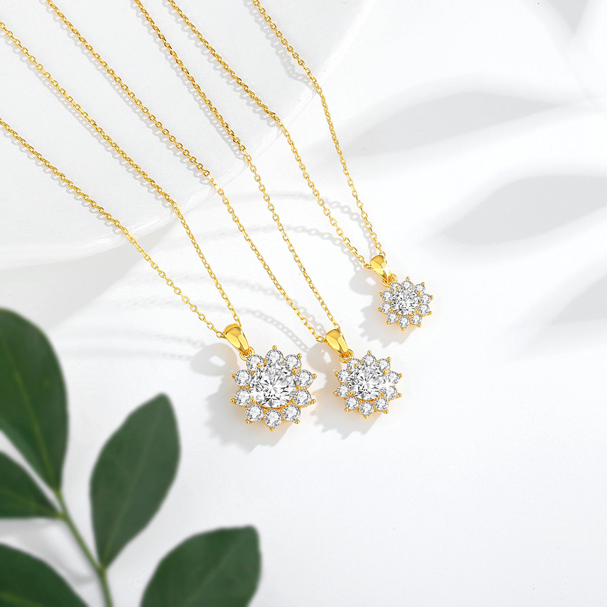 Ethical 18K Golden Plated Moissanite Flower Pendant Necklace, made with S925 Silver, perfect for a stylish vacation look. Great for fancy events, music festivals, or as a gift for Christmas, birthdays, or anniversaries - suitable for all seasons.