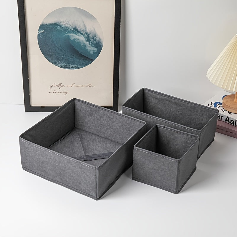 Set of 3 or 6 Classic Style Folding Storage Organizers. These rectangular multi-purpose closet organizer bins are ideal for storing clothes and accessories. They are non-waterproof drawer boxes that do not have lids, perfect for under-bed storage.