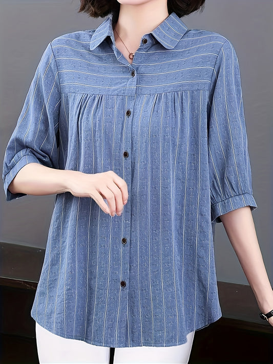 Striped print half sleeve shirt for women, perfect for spring and summer.