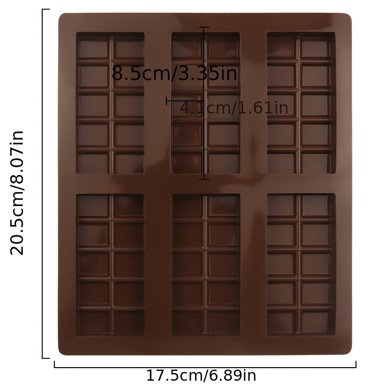 Set of 1 rectangular silicone mold, featuring 6 grids for creating perfectly shaped chocolates. Non-stick, easy to demould, and durable.