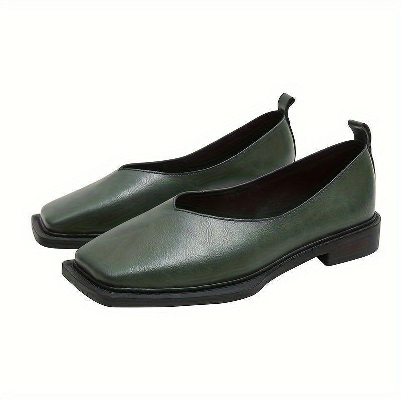 Women's slip on flat shoes with square toe in solid color for casual, comfortable wear.