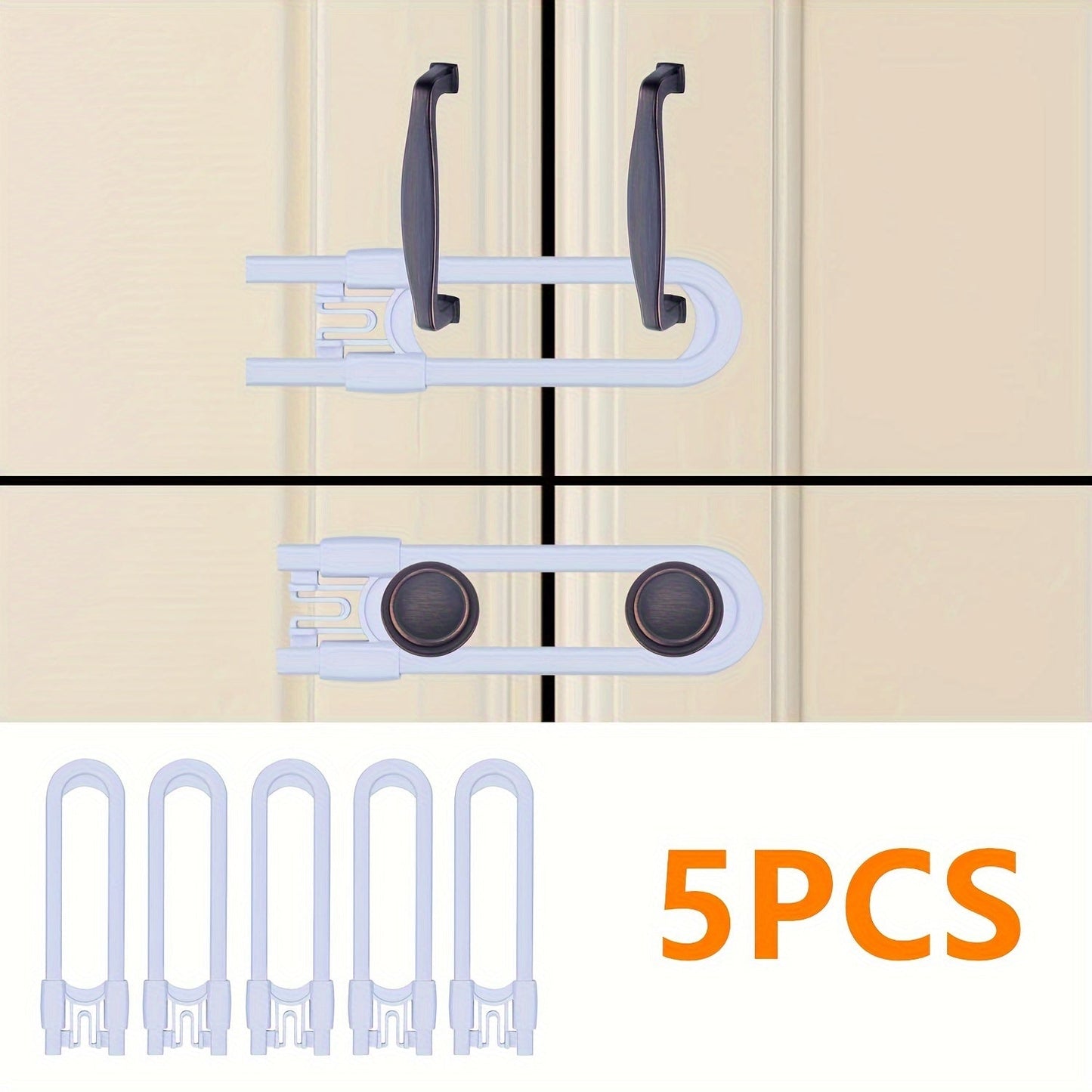 Adjustable Cabinet Locks for Babies, Set of 4 - U-Shaped Proofing Drawers Safety Child Locks for Knob Handles on Kitchen Door Storage Cupboards and Closets. Easy to Use Childproof Latch.