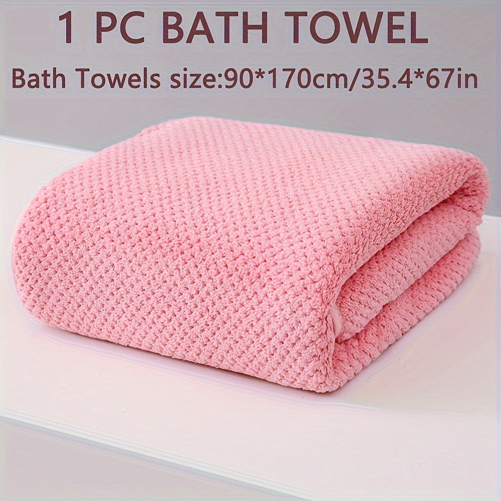 Large pineapple check patterned bath towel made of ultra-fine microfiber, highly absorbent and soft, suitable for various settings, available in multiple colors.