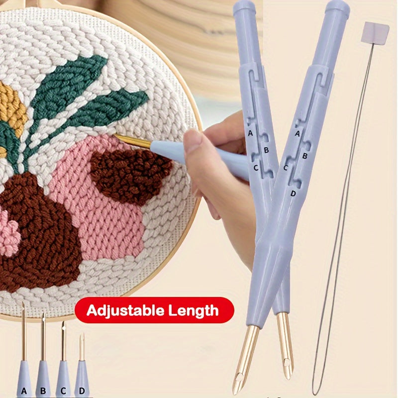 DIY Punch Needle Kit with Stainless Steel Pen in Light Blue - Versatile tool for creative hand embroidery and knitting projects.