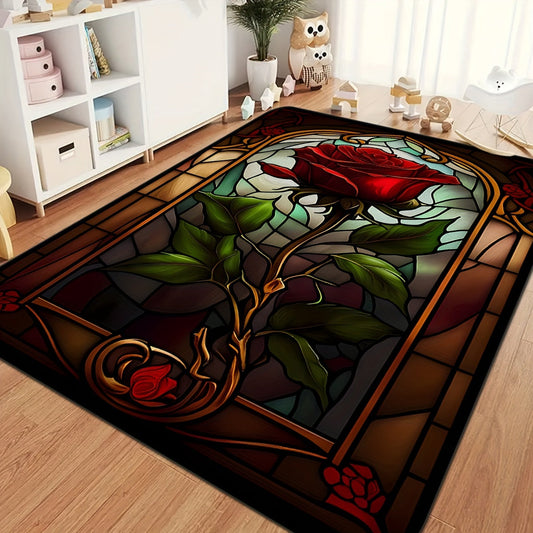 This Gothic Rose Print Kitchen Mat adds a touch of Moroccan-style flair to your family restaurant decor. Perfect for use as a long strip carpet, bar anti-slip floor mat, kitchen door mat, aisle corridor carpet, laundry room soft mat, or home decor accent.