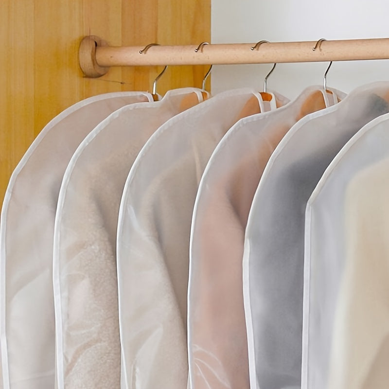 White Hanging Garment Bags (5 pieces) - Dustproof, Washable, and Zipperless covers for Clothing Storage, Transparent and Waterproof.