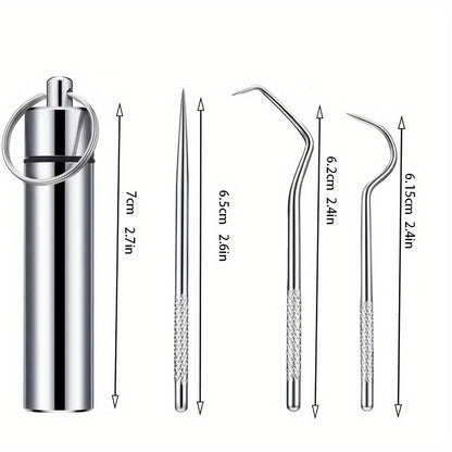 Set of 3/4/7 stainless steel toothpicks for dental cleaning and stain removal. Includes portable metal floss and interdental cleaning gadgets for home, outdoor, and travel use. Perfect for