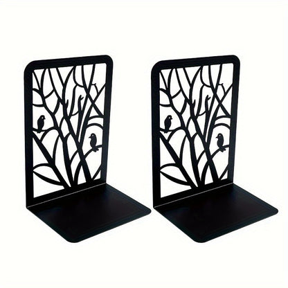 Heavy duty bookcase with bird branch design desktop holder storage rack, includes 2 pieces of vertical hollow metal brackets.