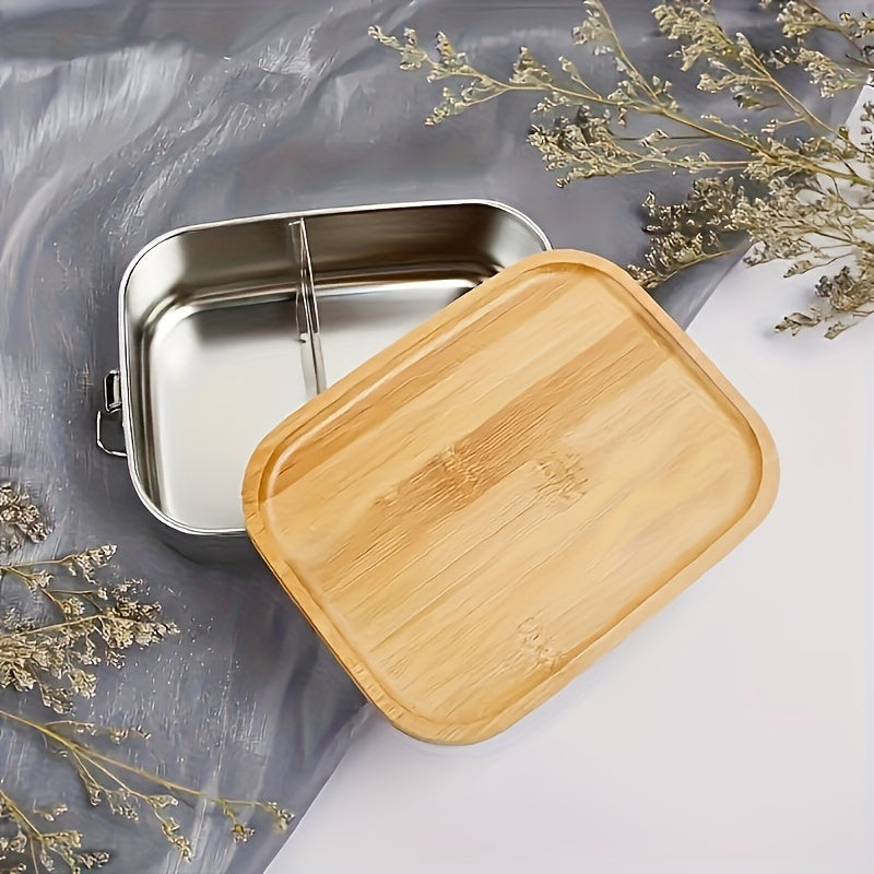 Portable Lunch and Snack Food Container - Bamboo Lid Stainless Steel Bento Box