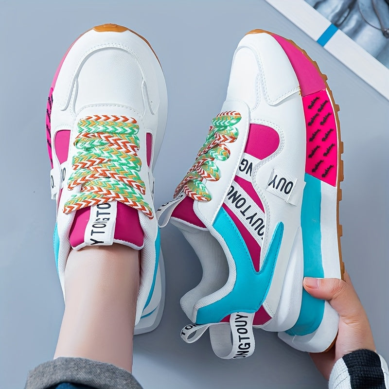 Women's fashion sneakers with PU upper, fabric lining, PVC sole, and breathable insole, featuring a solid pattern suitable for all seasons.