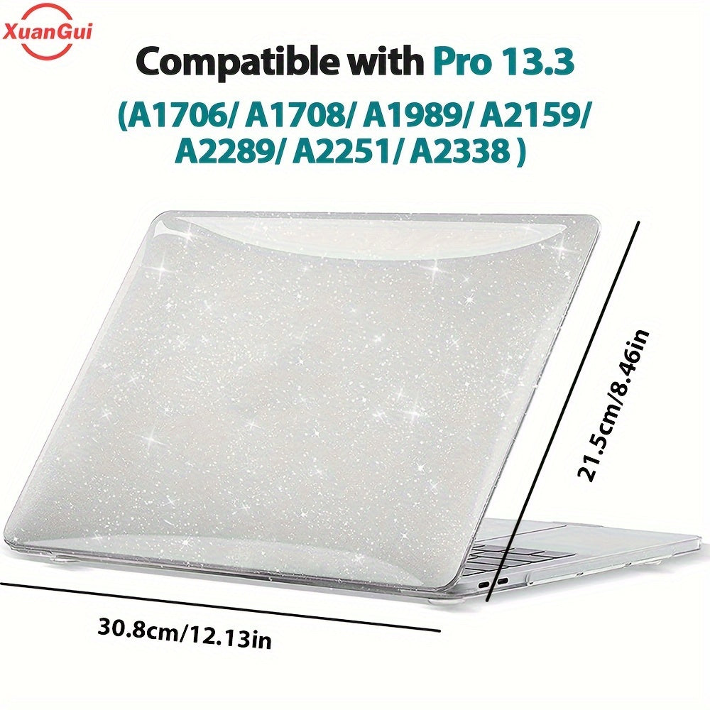 Glitter star protective case for various MacBook models, waterproof hard shell with non-slip foot pad, scratch and dust resistant.